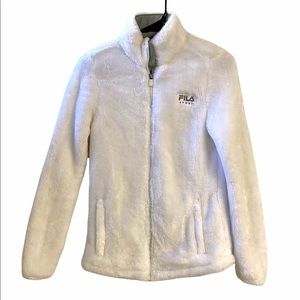 Women’s FILA White Faux Fur Zip Up Jacket Size XS